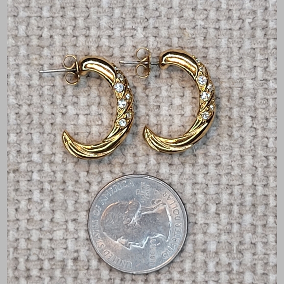 Vintage AVON Gold Tone Rhinestone Post Hoop Earrings - Picture 3 of 3